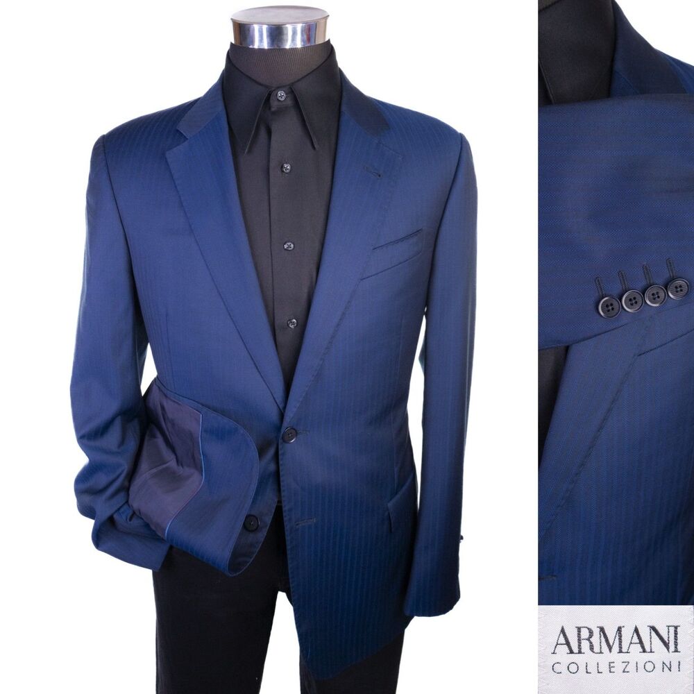 ARMANI Collezioni Modern 2-Button Navy "G Line" Sport 42R Blue Striped Jacket